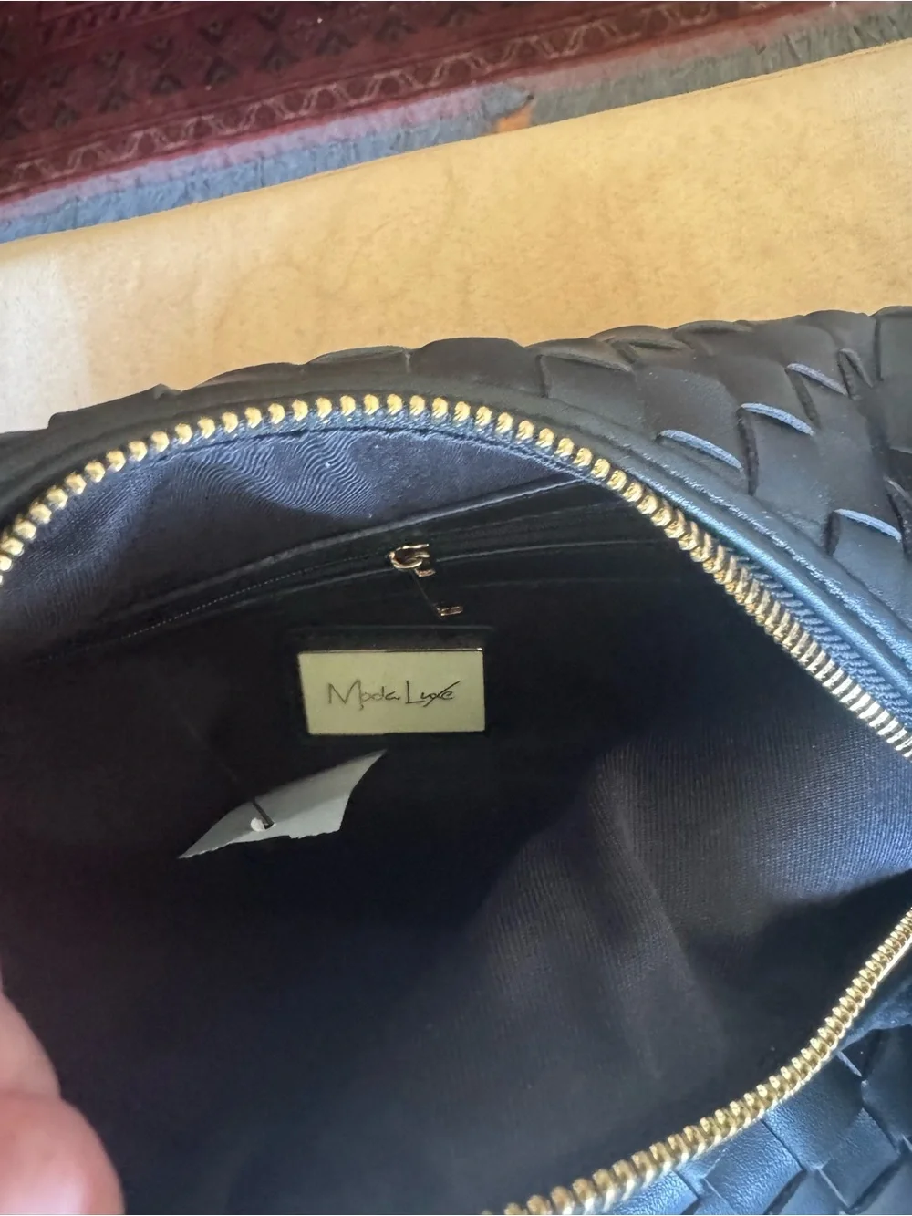 Woven Leather Hobo Bag - Black